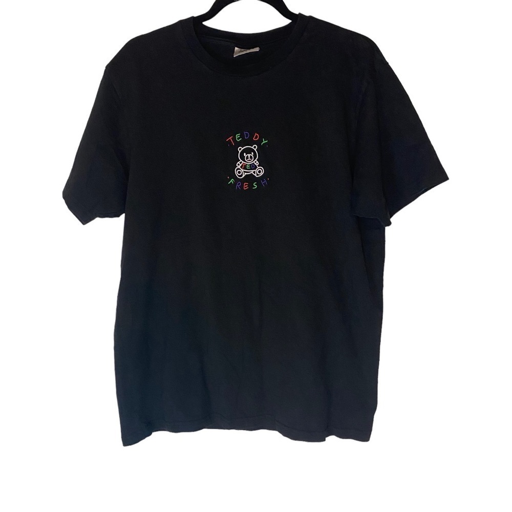 Teddy Fresh Black Embroidered Tee T-Shirt Large